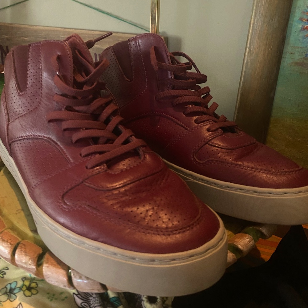 Clae Grant “Rollins” Merlot Leather Lace Up High Top Sneakers